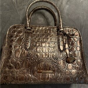 Brahmin Metallic Bronze Croc-Embossed Satchel